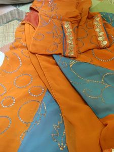 Orange & Blue Salwar Kameez Suit