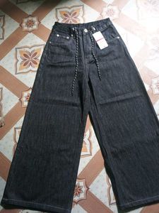 Wide Leg Black Denim Jeans