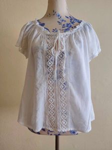 White Peasant Blouse with Lace