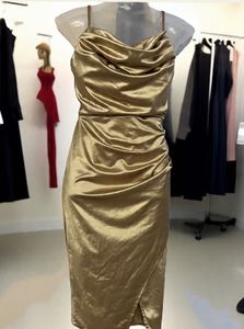 Padded Pinterest Satin Cowl Neck Midi Dress