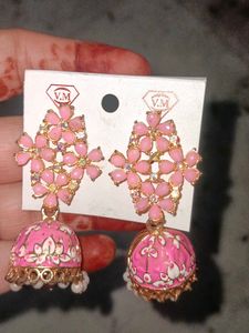 Pink Floral Jhumka Earrings