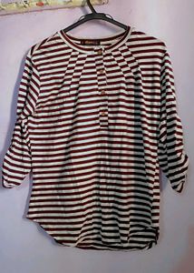 Vintage Brown & White Striped Full Sleeves T-Shirt