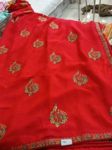 Red Embroidered Saree