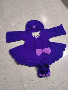 Crochet Baby Dress Set with Hat & Shoes