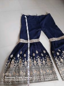 Navy Blue Embroidered Garara With Duppatta