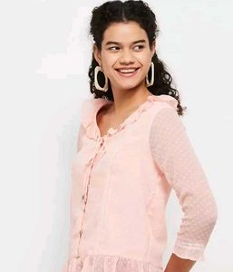 Pink Swiss Dot Ruffle Blouse