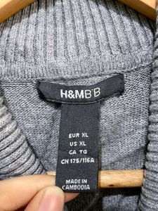 H&amp;M Gray Ribbed Cowl Neck Knit Top B