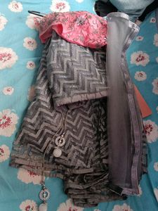 Gray Lehenga With Cute Pink Blouse