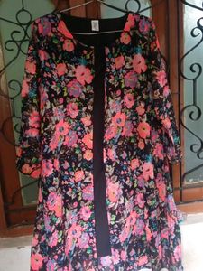 Floral Print Coat Type Black Dress