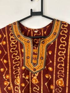 Brown Pure Cotton Kurti with Hand Mirror Work