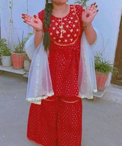 Red Embroidered Sharara Set ❤️