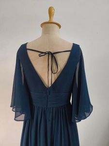 Flowing Chiffon Sleeves Ruched Dres