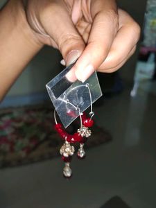 Red Beaded Hoop Earrings