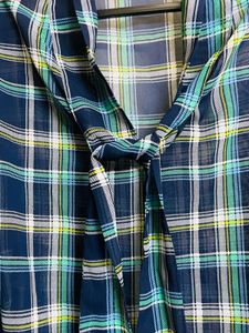 Plaid Tie Neck Shirt Top