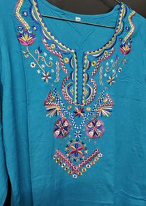 Embroidered Teal Top