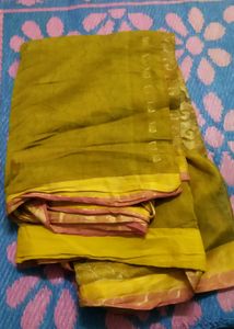 Yellow Saree With Golden Design