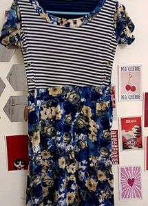 Blue Midi Length Floral Frock