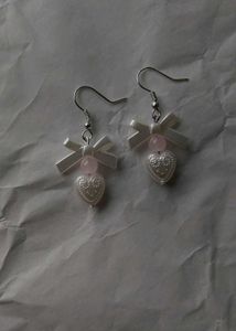 Bow Heart Dangle Earrings 🦢🪞🐚✨