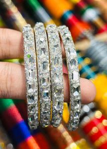 Silver Bangles Crystal (Set Of 4)