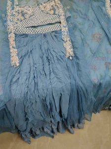 hand work crop top with shrug and dupatta