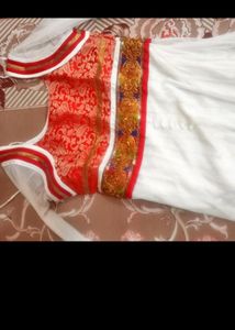 White And Red Anarkali Suit