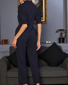 Elegant Navy Blue Co-ord Set with Belted Top