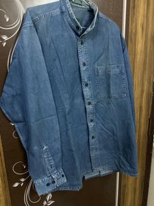 Denim Mandarin Collar Shirt