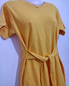 Korean Mustard Knee Length Short Dress (Women)