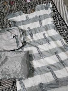 White And Grey 3 Piece Kurti Set