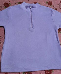 Lilac Ribbed Half-Zip Top