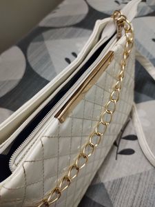 White Cream Quilted Chain Bag With Free Gift 🎁