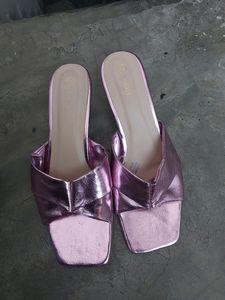 Pink Metallic Slide Sandals