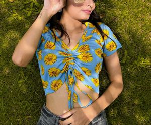 Sunflower Print Crop Top