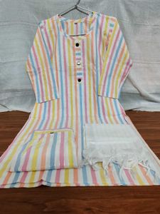 Striped Kurta Set With Dupatta