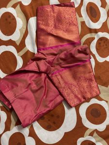 Brand New Silk Saree Cream Color With Pink Border