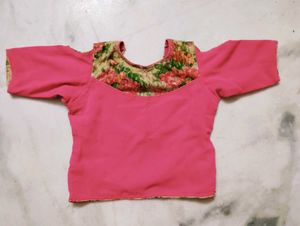 Elegant Pink &amp; Gold Sari Blouse