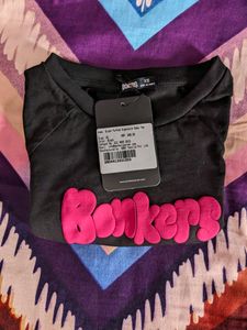 New Black Crop Top With Hot Pink Graphic