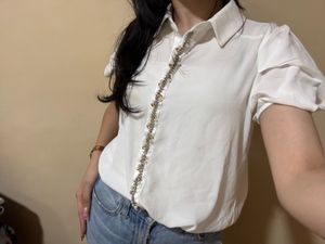 White Stone Studded Top