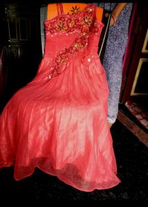 Coral Embellished Party Dress