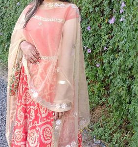 Orange Bandhej Printed Gown