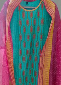 Teal &amp; Pink Kurta With Duppata XXL
