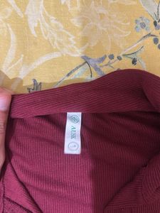 Burgundy Ribbed Polo Crop Top