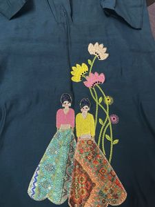 Teal Blue Kurti Set For Kids