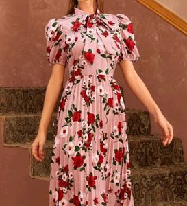 Shein Women Floral Printed Bow Style Flared Dress