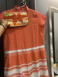 Orange n White Striped Dress 👗 Matching Bag