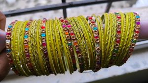Green & Multi-Colored Bangle Set