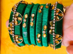 Silk Thread Green Bangles Size 2-4