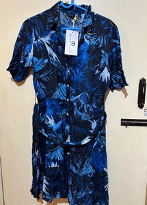 Printed Shirt Dress ( Blue)