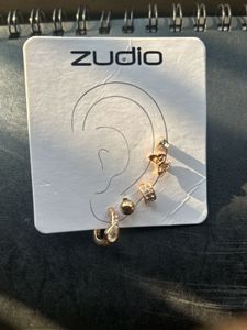 Comboo Of Gold Drop Leaf Tassel Ear Cuffs &amp; Studs