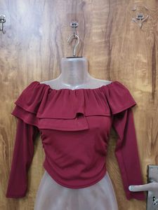 Burgundy Ruffled Bardot Top